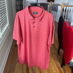 Men’s Ben Hogan golf shirt XL. Dark salmon color-small white horizontal stripes